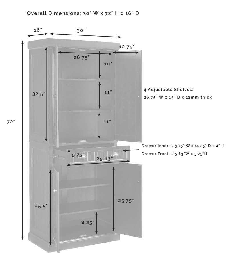 Crosley Furniture Seaside Coastal Pantry Storage Cabinet with Shelves, Kitchen, Dining, or Laundry Room, Distressed Navy - Image 3