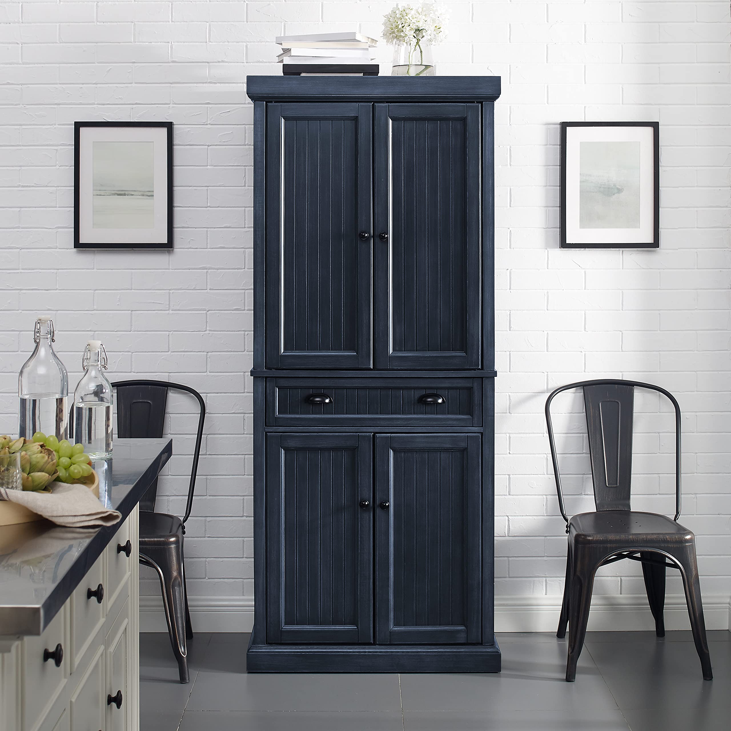 Crosley Furniture Seaside Coastal Pantry Storage Cabinet with Shelves, Kitchen, Dining, or Laundry Room, Distressed Navy - Image 7