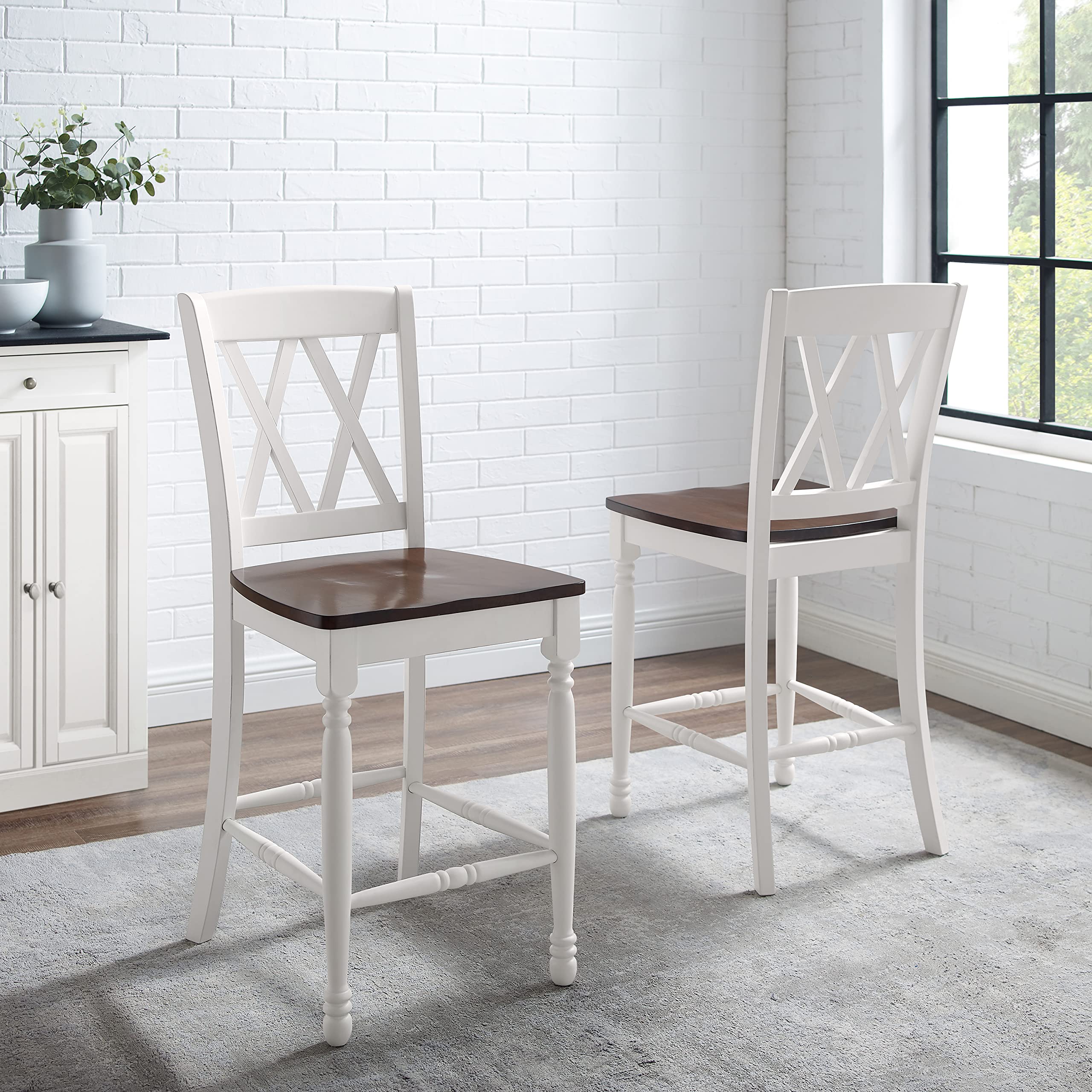 Crosley Furniture Shelby Wood X Back Counter Height Bar Stools Set of 2 - Image 7