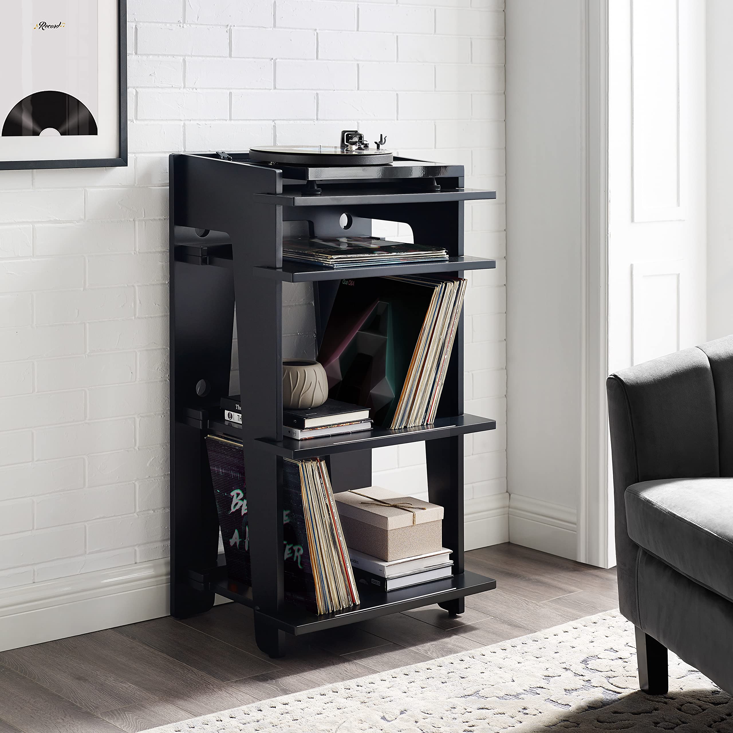Crosley Furniture Soho Record Player Stand, Media Console with Vinyl Storage, Modern Home Organizer, Black - Image 8
