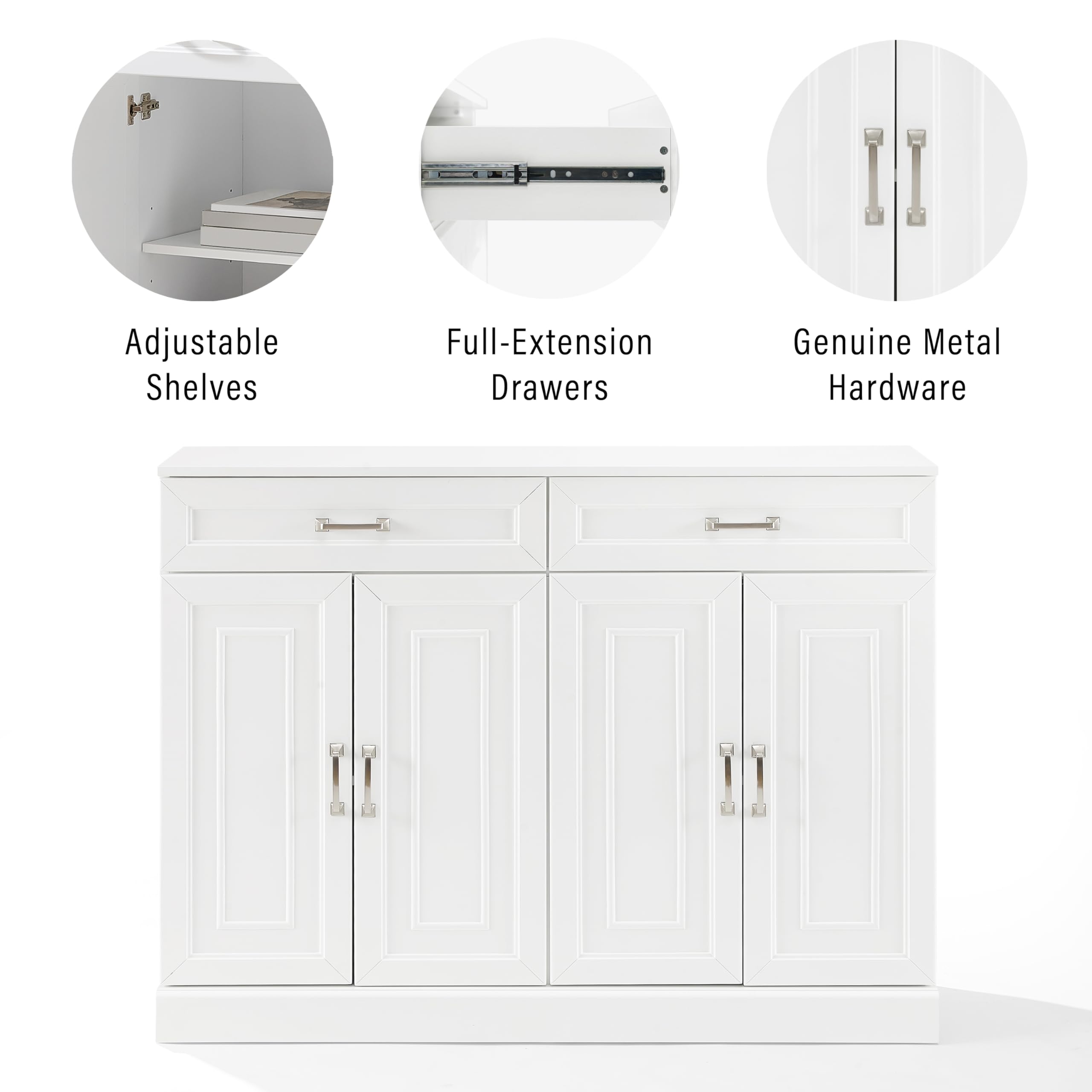 Crosley Furniture Stanton Traditional Sideboard Buffet Cabinet with Storage, White - Image 7