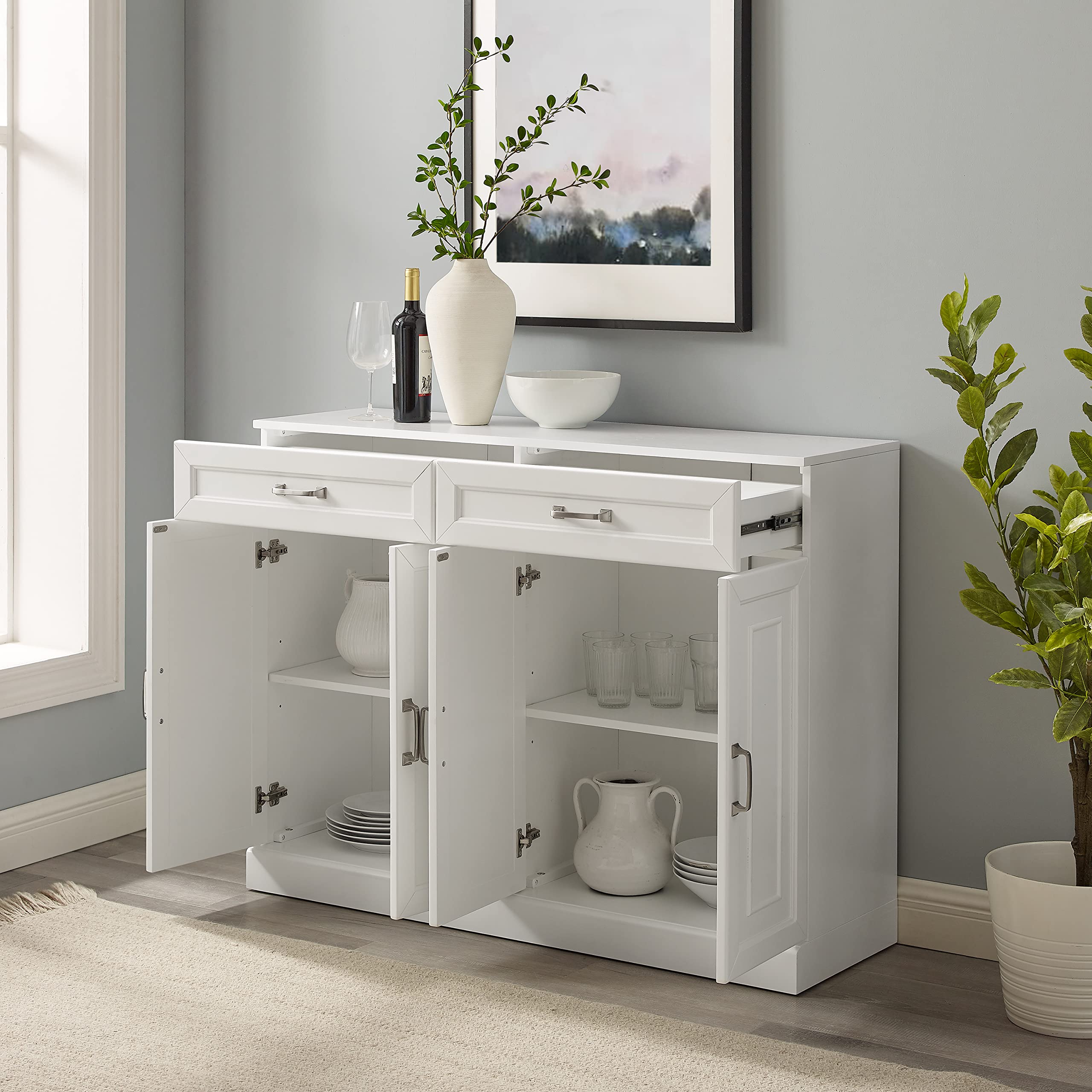 Crosley Furniture Stanton Traditional Sideboard Buffet Cabinet with Storage, White - Image 8