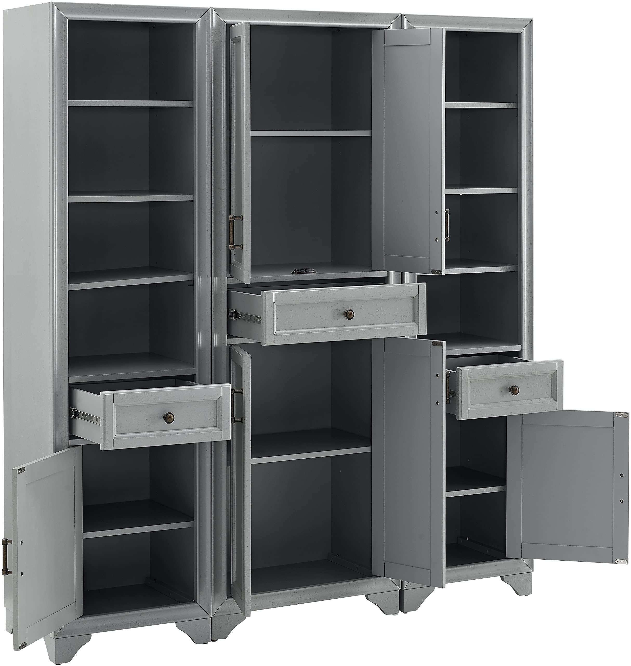 Crosley Furniture Tara 3-Piece Pantry Storage Cabinet Set with Shelves, Kitchen, Dining, or Laundry Room, Distressed Gray - Image 3
