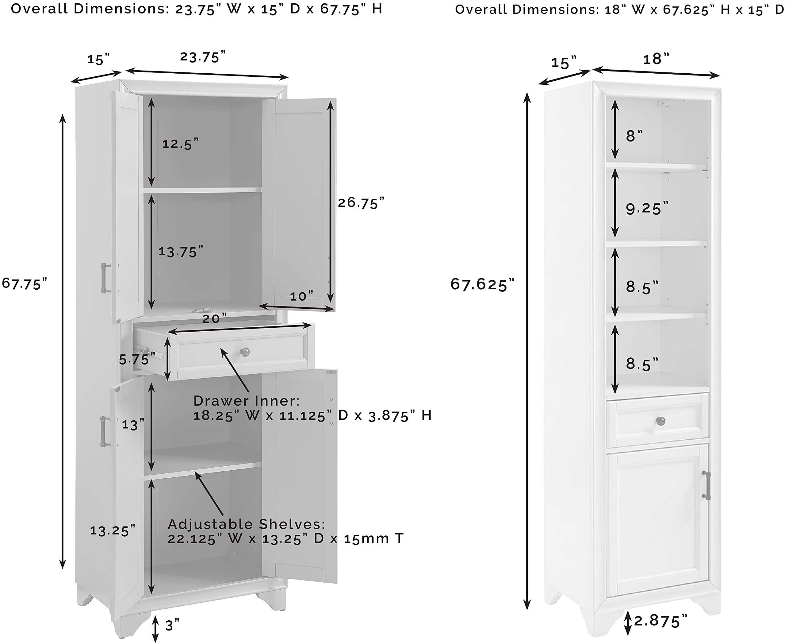 Crosley Furniture Tara 3-Piece Pantry Storage Cabinet Set with Shelves, Kitchen, Dining, or Laundry Room, Distressed Gray - Image 5