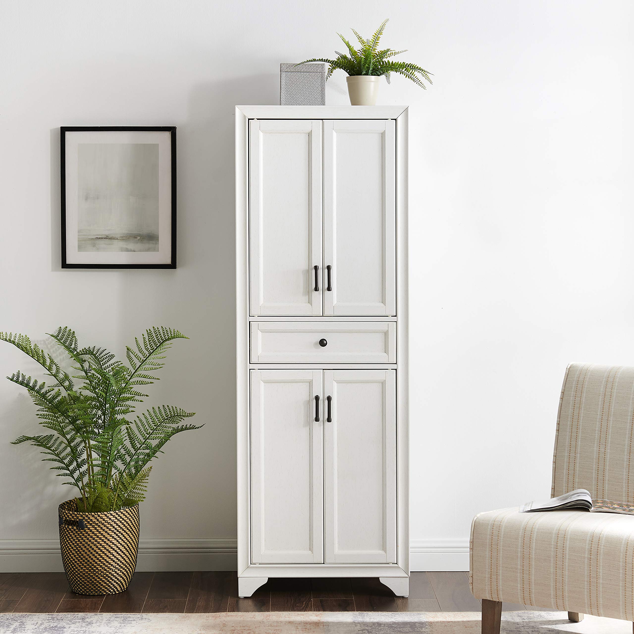 Crosley Furniture Tara Pantry Storage Cabinet with Shelves, Kitchen, Dining, or Laundry Room, Distressed White - Image 11