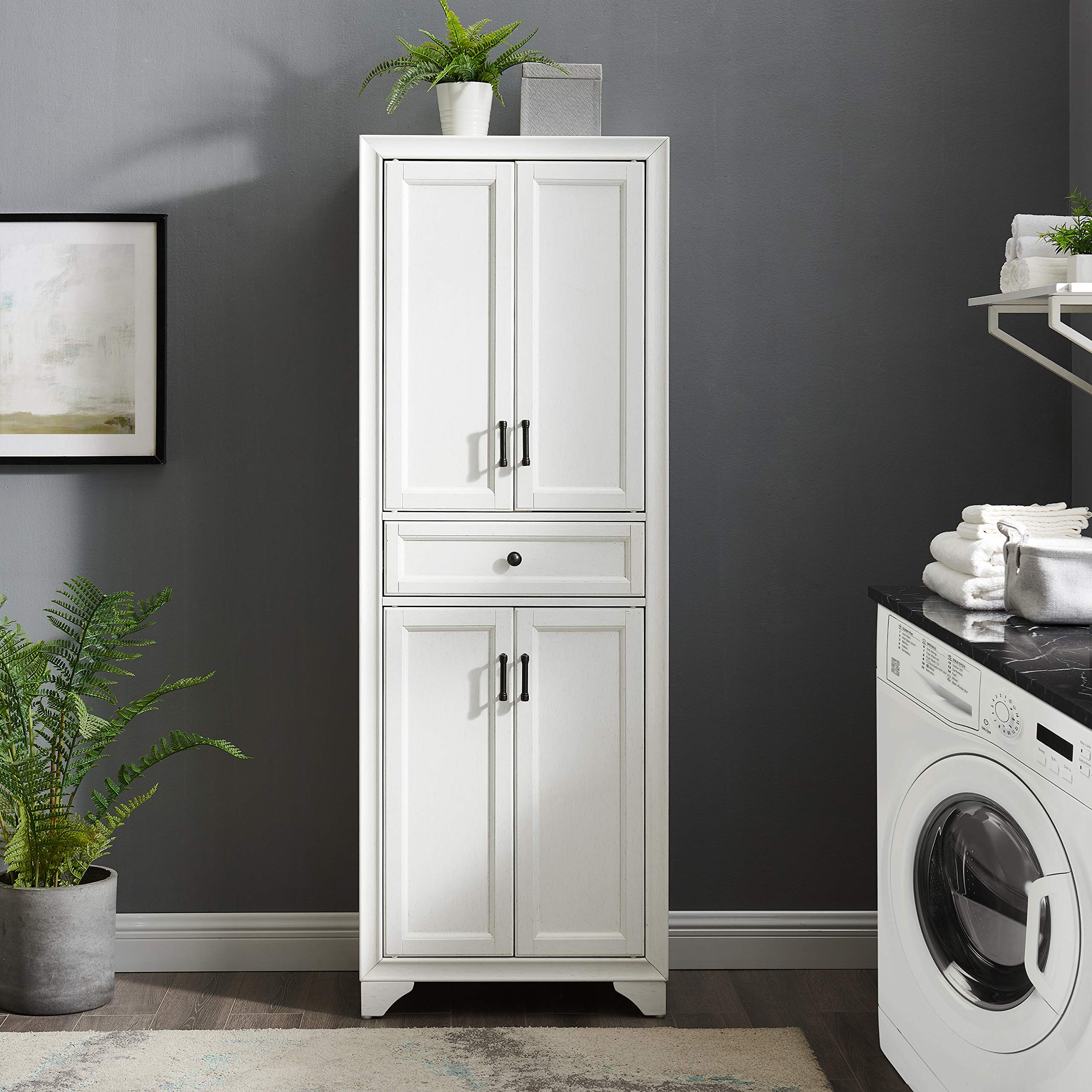 Crosley Furniture Tara Pantry Storage Cabinet with Shelves, Kitchen, Dining, or Laundry Room, Distressed White - Image 17