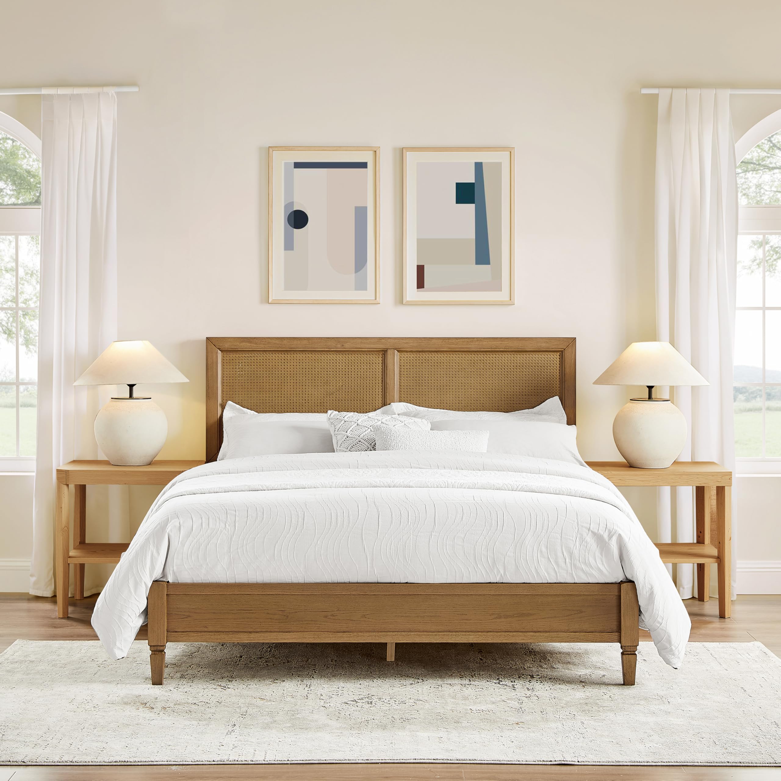 Crosley Furniture Traditional Katia Queen Size Rattan Bed Set, Headboard, Footboard, Rails, Driftwood - Image 8