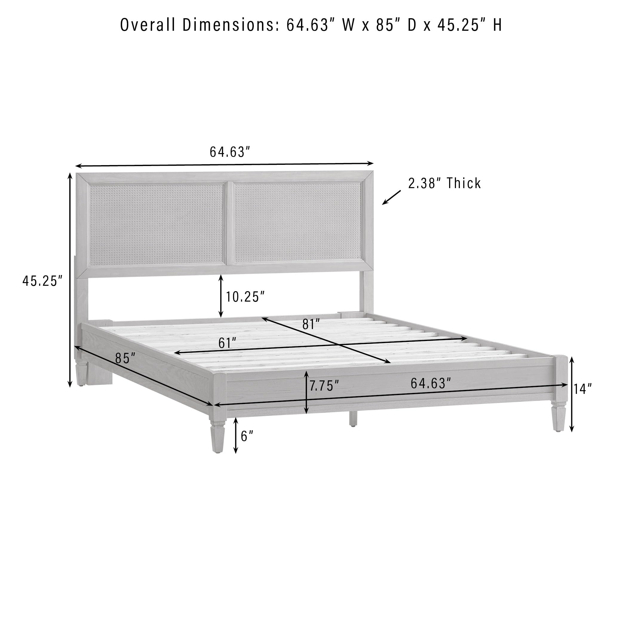 Crosley Furniture Traditional Katia Queen Size Rattan Bed Set, Headboard, Footboard, Rails, Driftwood - Image 3