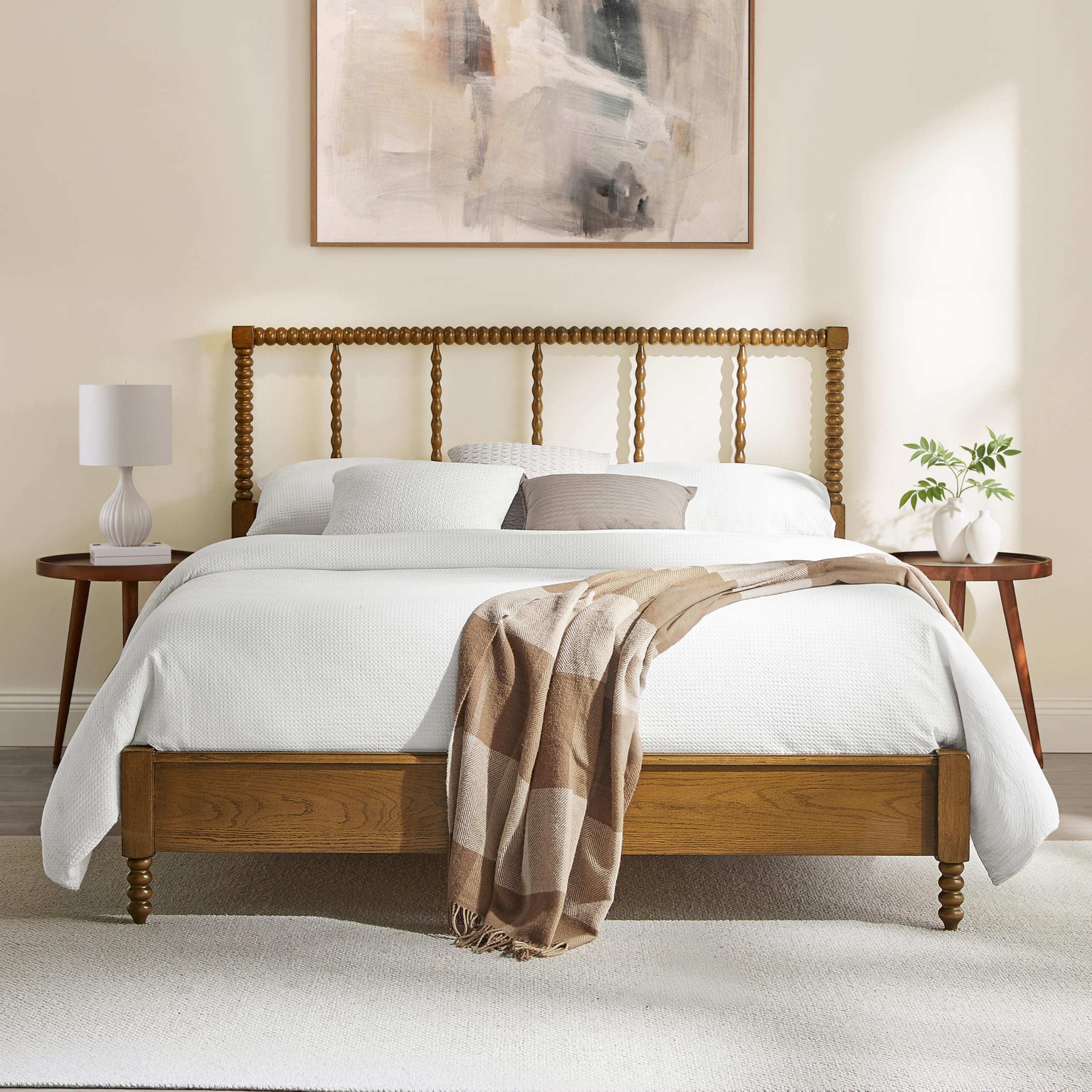 Crosley Furniture Traditional Lucille Queen Size Bed Set Headboard, Footboard, Rails, Bobbin Spindles, Brown - Image 8