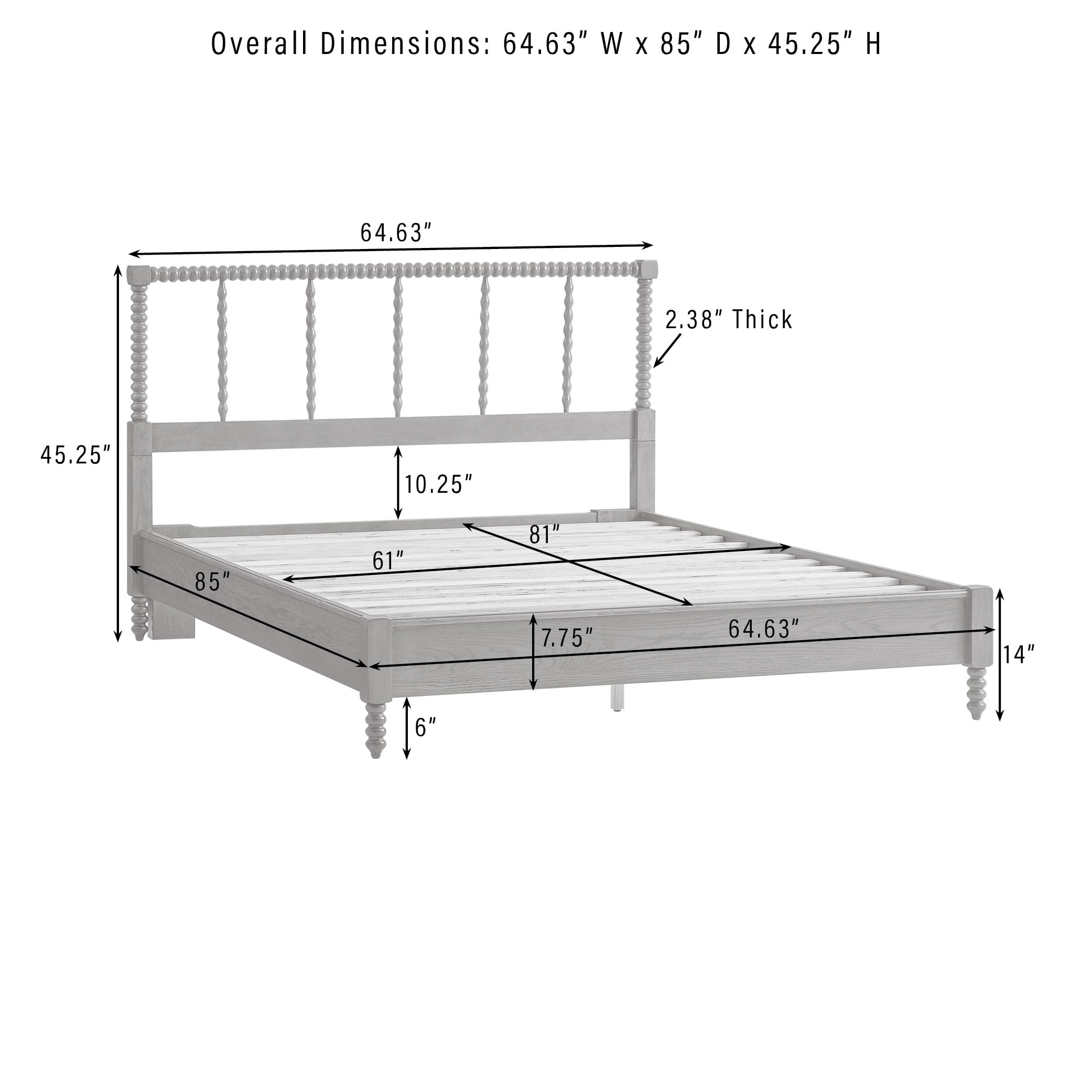 Crosley Furniture Traditional Lucille Queen Size Bed Set Headboard, Footboard, Rails, Bobbin Spindles, Brown - Image 3