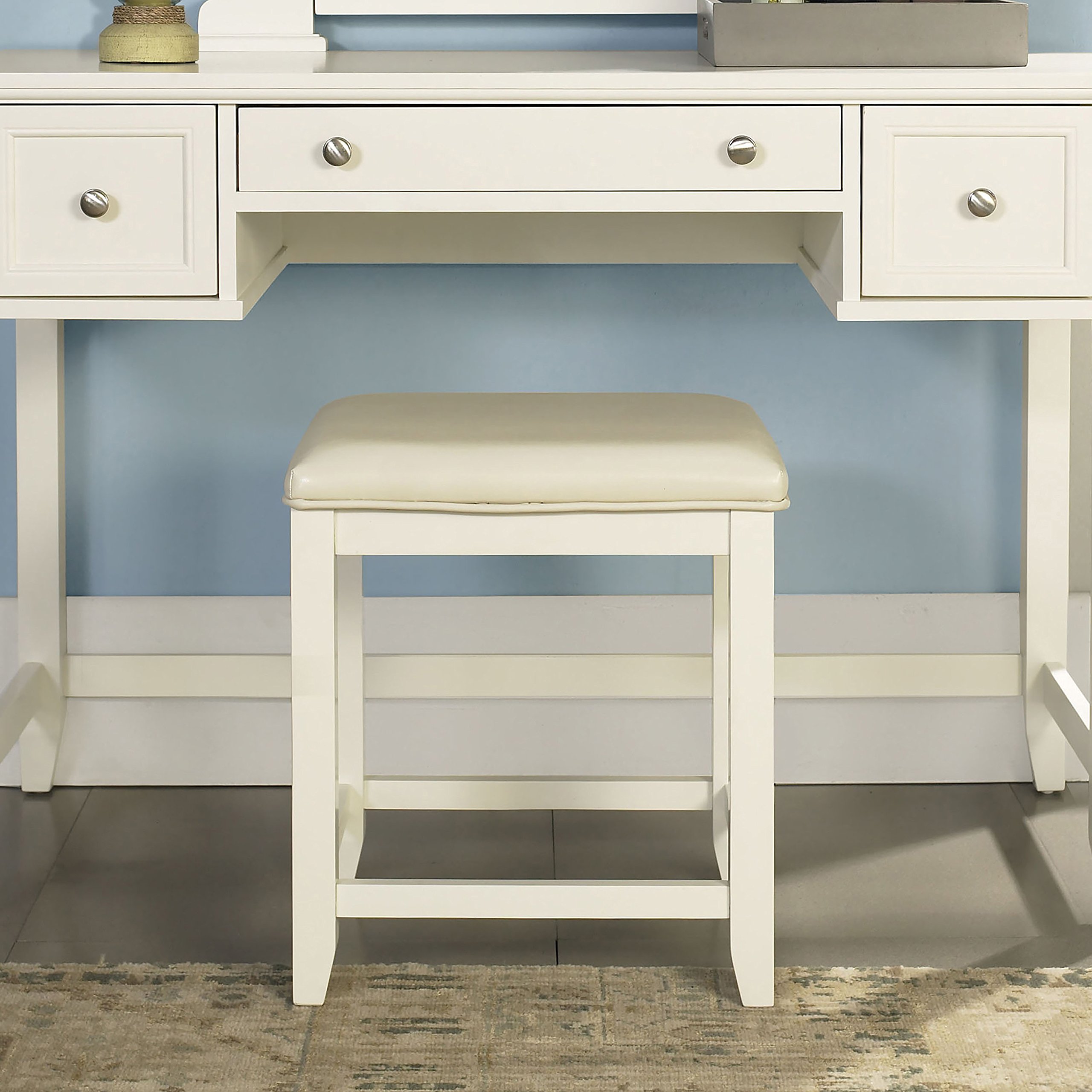 Crosley Furniture Vista Makeup Vanity Chair with Upholstered Seat, White - Image 4